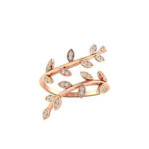 NEW Golden NYC 18k Rose Gold-Plated Olive Branch Ring with Swarovski Crystals
